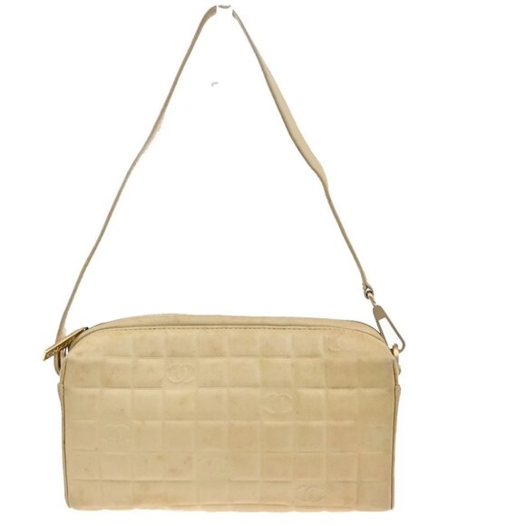 CHANEL CC Logo Chocolate Bar 2Way Hand Bag Leather Beige GHW Italy 11KB487 - Picture 1 of 14